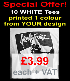 10 White Tees Printed in 1 colour from YOUR design